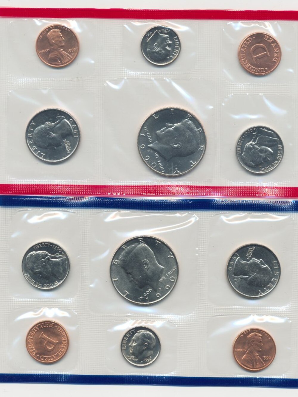 1990 US Mint Uncirculated 10 Coin Set Complete w/tokens, Sealed